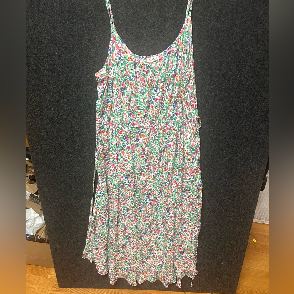 New! J. Crew Green & Pink Floral Ruffle Cotton Dress